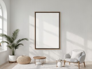 Modern Living Room Frame Mockup ISO A Paper Size on Wall with Minimal Interior Design