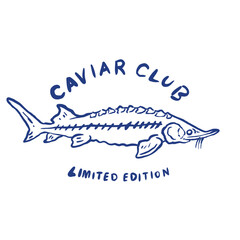Sturgeon artwork. Caviar dreams. Caviar love club. Caviar t shirt design. Sturgeon fish artwork for t shirt print, poster, sticker and other uses. Caviar tin vintage artwork.