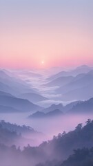 Pastel Sunrise Over Foggy Mountains