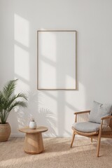 Elegant ISO A-Size Poster Frame Mockup Cozy Modern Living Room Interior with Natural Light