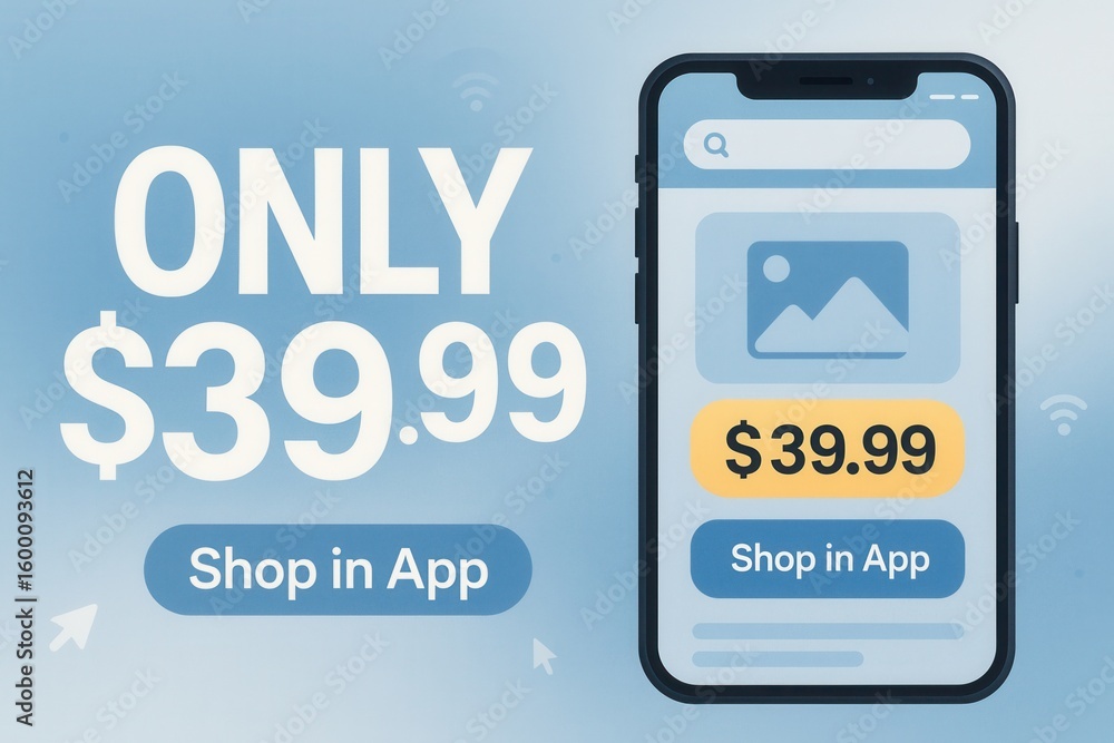 Poster promotional image showcasing a mobile phone screen with a $39.99 price offer, highlighting app-based