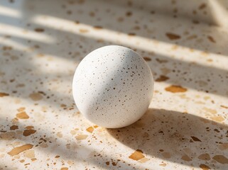 White Speckled Ball on Beige Terrazzo Surface with Sunlight