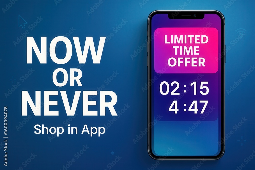 Aufkleber promotional graphic featuring a smartphone screen displaying a countdown timer with 