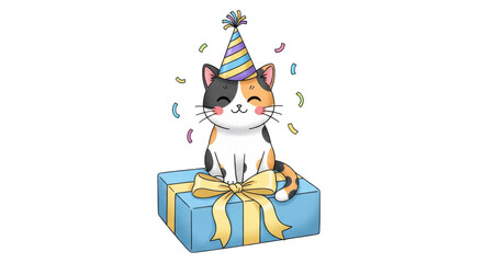 Isolated Birthday Cat on Gift