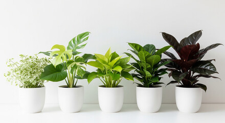 Obraz premium Collection of various houseplants in pots isolated on white background