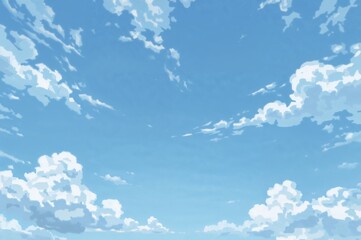 Bright cheerful anime-style landscape with clear blue sky
