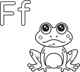 Alphabet coloring page letter F with frog