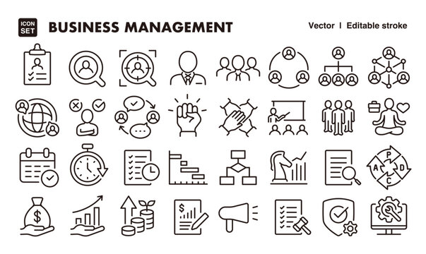 Business management line icon set. Vector editable stroke icon.
