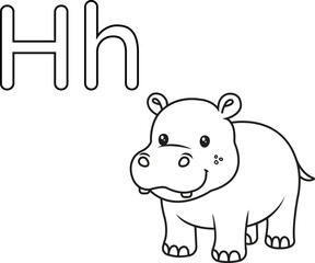 Alphabet coloring page letter H with hippo