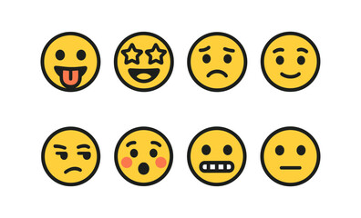 Fototapeta premium Emoji set showcasing diverse facial expressions in flat design