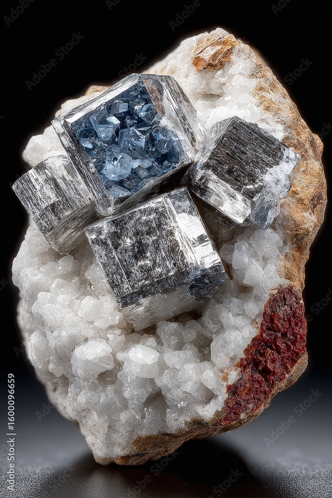 Poster cubic mineral specimen with lustrous facets. the intricate crystal structures are nestled on a matri