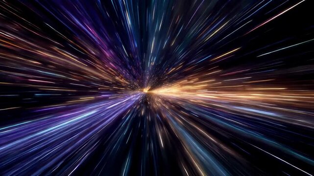 Video Background. Tunnel effect. Traveling at the speed of light through a colorful galaxy. The colors are bright and vibrant, giving the impression of a dynamic and energetic space.