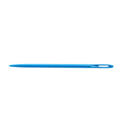 A single, vibrant plastic yarn needle, 3-4 inches, blunt tip, large eye, isolated on transparent with diffused, shadowless studio light. Ultra-realistic product photography concept for e-commerce