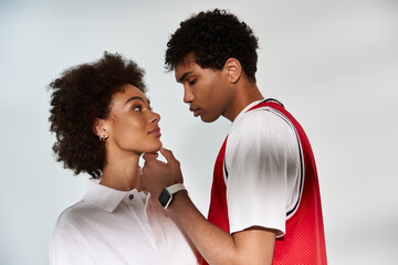 Young couple sharing a tender moment in a stylish and aesthetic setting together