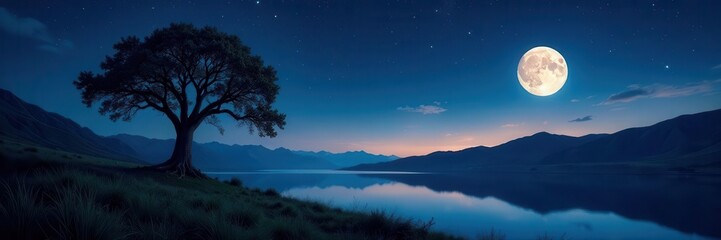 Fototapeta premium Ancient willow, stars, moonlit night, seamless cycle, branches, enchanted
