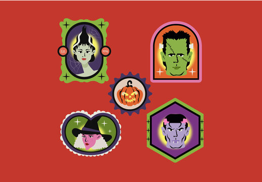 Red Flat Design Halloween Badge Asset Illustration