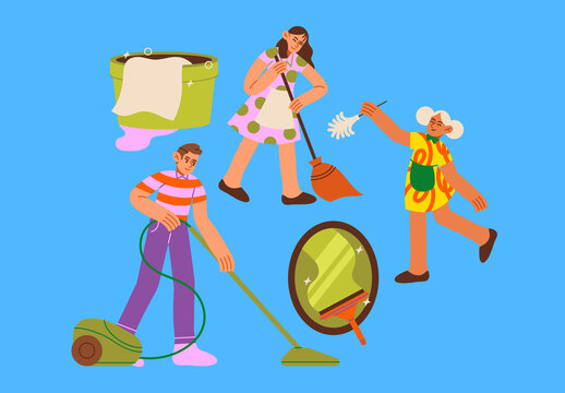 Blue Flat Cleaning Service Asset Illustration