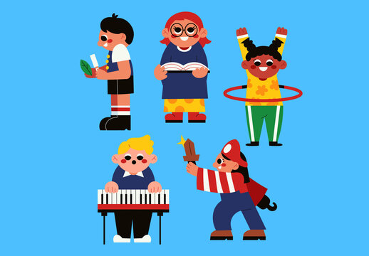 Blue Flat After School Program Activity Asset Illustration