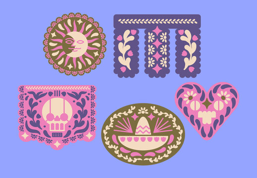 Blue Papel Picado Asset Illustration