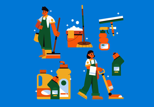 Blue Flat Cleaning Services Asset Illustration