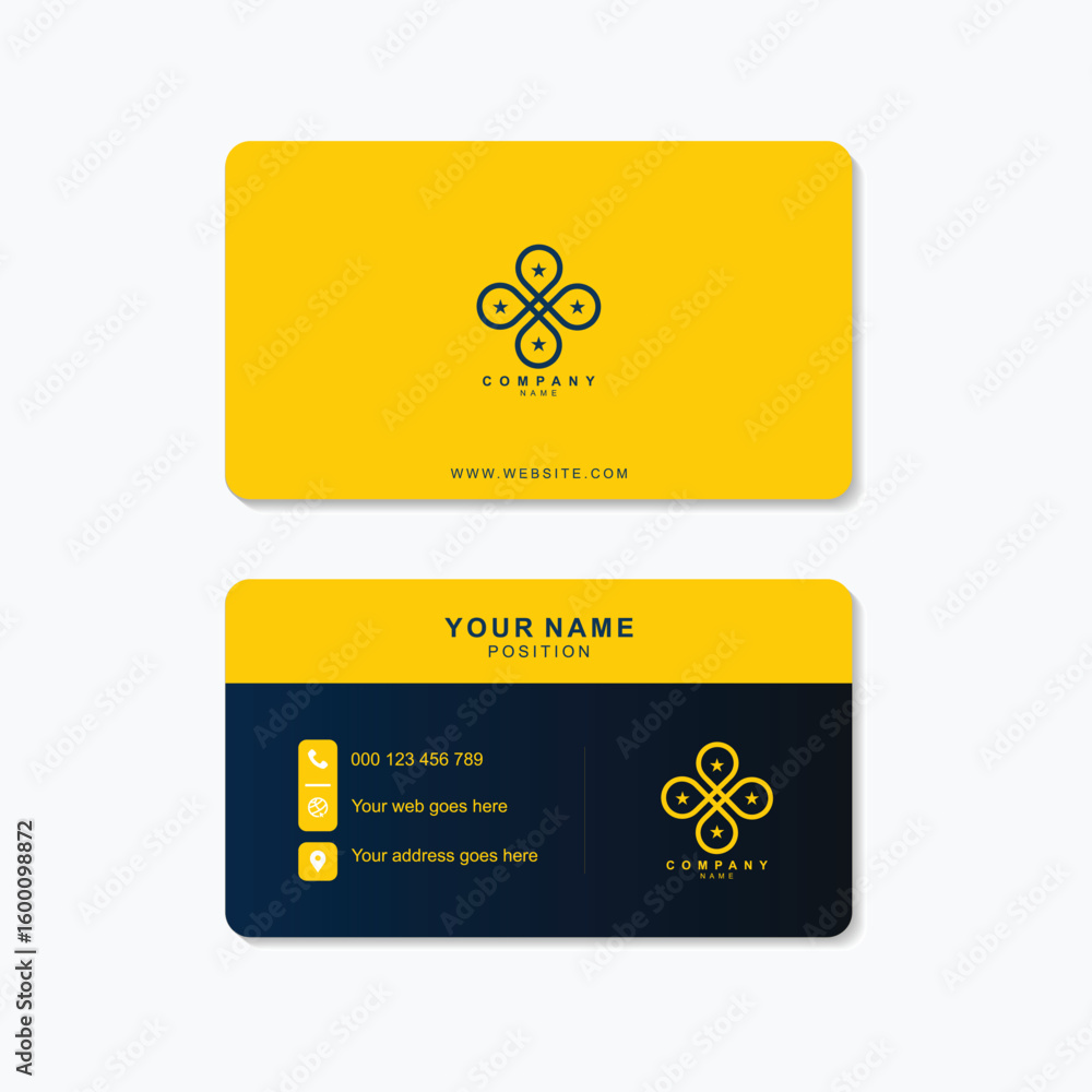 Poster elegant business card design with yellow and blue color scheme for professional networking