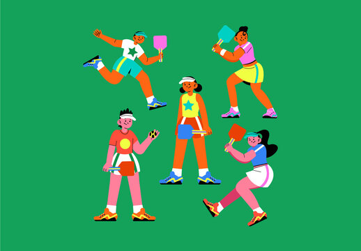 Green Pickle Ball Figures Asset Illustration