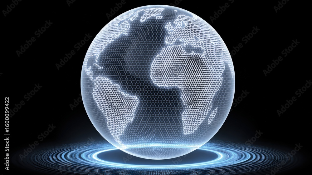 Poster highly detailed digital rende of earth globe with illuminated continents and oceans on a black backg