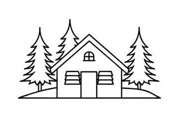 Fototapeta premium Outline Of A Winter Cabin With Snow Covered Roof