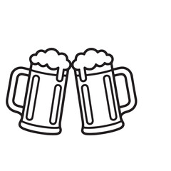 Illustration of Two Beer Mugs Toasting Celebration of Friendship Togetherness Black and White Drawing Simple Celebration