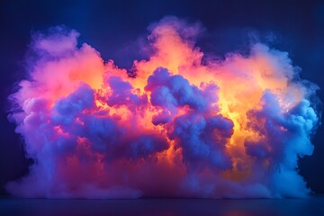 A vibrant explosion of colorful smoke and light creates an abstract and energetic display against a dark
