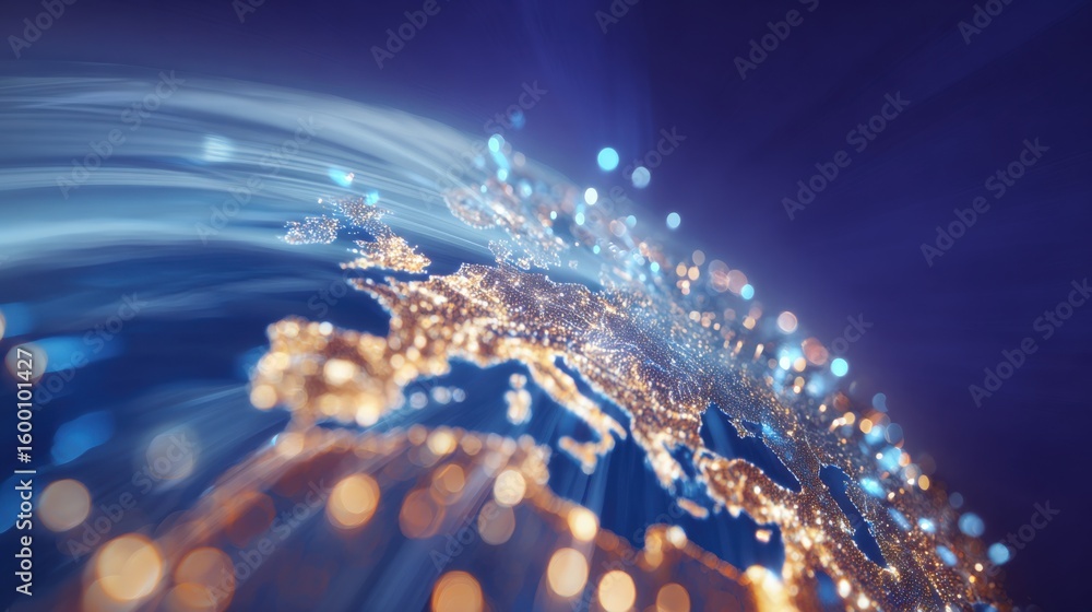Poster illuminated digital globe with bright city lights displaying global connectivity and data networks a