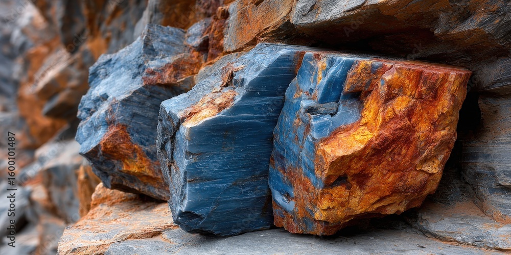 Poster an intriguing image of the mineral structure and color patterns within different stones, exhibiting 