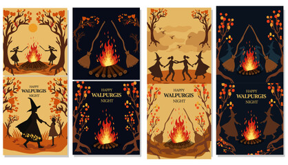 Festive Walpurgis Night Dance Around the Bonfire Illustration