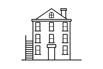 Line Drawing Of A Tall Townhouse With Fire Escape