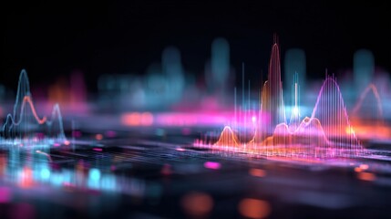 Abstract digital data visualization with colorful glowing lines and peaks representing technology innovation and futuristic analytics