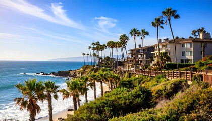 Fototapeta premium Coastal homes and palm trees