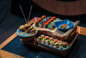 Assorted Gourmet Sushi Platters with Chopsticks – Japanese Cuisine Presentation
