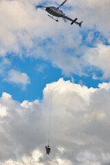 Helicopter rescue team training simulation. Austria police division