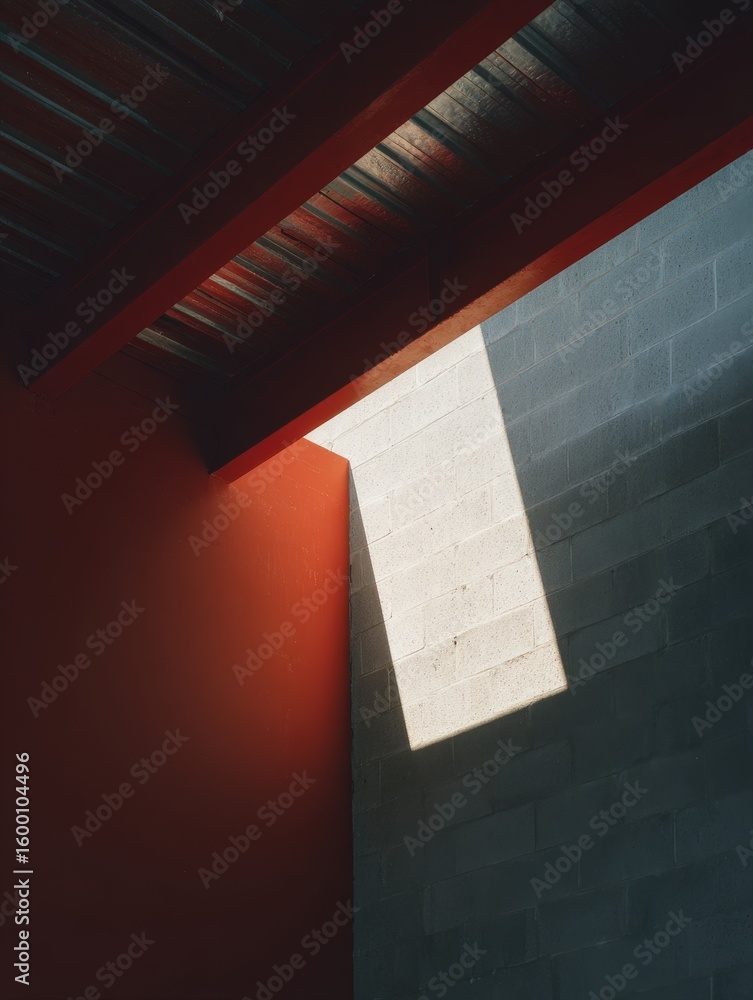 Poster abstract architectural composition, featuring strong lines, shadows, and vibrant color contrasts, wi