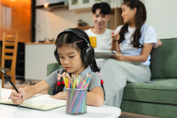Family Asian spending happy time together on vacation.