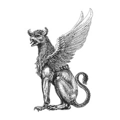 Gryphon, vector drawn sketch of mystical creature