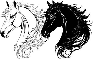 Horse Silhouette Vector Art, Running Horse Silhouette Design, Wild Horse Vector Illustration, Horse Profile Silhouette Art, Elegant Horse Vector Graphic, Galloping Horse Silhouette Image, Horse Head S