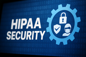 Digital visualization of HIPAA Security protocol enforcement with glowing circular interface, lock and medical icons, symbolizing cybersecurity in healthcare and data protection compliance
