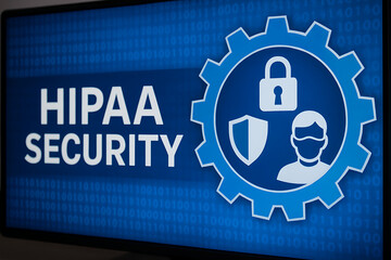 Digital visualization of HIPAA Security protocol enforcement with glowing circular interface, lock and medical icons, symbolizing cybersecurity in healthcare and data protection compliance
