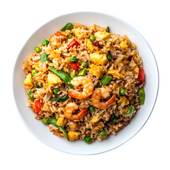 Top view of home cook Chinese fried rice isolated on transparent background