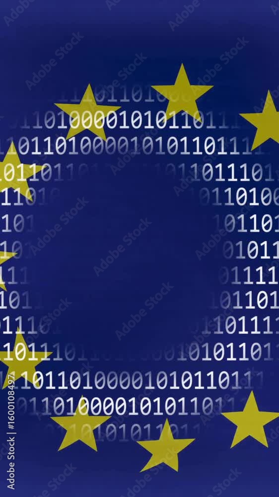 Poster european union flag with binary code animation surrounding it