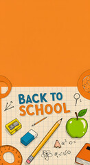 copy space, A vibrant, graphic design of a "Back to School" banner on a grid paper background, Welcome Back to school horizontal banner, doodle on checkered paper background, vector, illustration. 