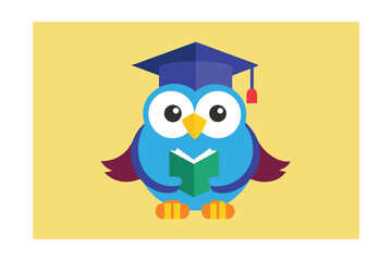 Cartoon Owl With Graduation Cap Books And Diploma