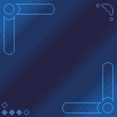 Blue Dithered Gradient Background with Outlined Bubbles Frame Template, Pixel Art Style