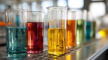 Colorful liquids in beakers